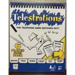 Telestrations Family Pack Party Board Game Ages 8+ Telephone NEW, Rip in Plastic